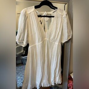 White Textured V-Neck Dress